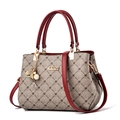 Borsa a mano grigio beige capiente con manici rossi e stampa floreale per donna - Acero chiaro & Rosso