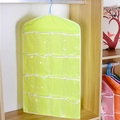 Fluorescent yellow 16-pocket hanging organizer with clear PVC windows for closet storage - Green