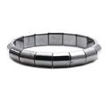 Polished dark grey hematite beaded bracelet with rectangular metallic links for men - Dark Grey Mirror Flat Rectangular Style (C)