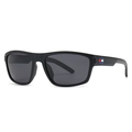 Lunettes de soleil TR rectangulaires noir mat avec détail rayé tricolore sur la branche - Monture Noire Branche Grise