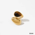 Open ring in golden finish featuring teardrop design with polished metal and brown tiger eye stone - Gold Tiger Eye Ring (B568)