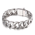 Pulsera de cadena cubana plateada pulida para hombre en acero inoxidable 316L duradero - Color Acero