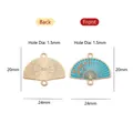 Blue enamel fan charm with gold plum blossom for DIY jewelry making and bracelets - Blue