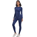 Detailed close-up of dark blue seamless sports set featuring jacquard mesh breathable texture - L / Dark Blue