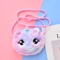 Pink and purple gradient plush unicorn crossbody bag for kids with rainbow horn and ears - Purple with Round Eyes