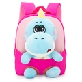 Pink waterproof nursery backpack for kids with a removable blue plush dinosaur doll - Rose Red
