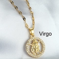 Golden Virgo zodiac pendant necklace with white zircon pavé on a delicate chain - Virgo