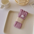 Pink knit slouch socks with brand label and cute vertical stripes for Mary Jane shoes - One Size / Pink Purple