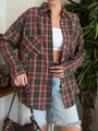 Chemise à carreaux vintage surdimensionnée avec col à revers et poche poitrine - S / Rouge