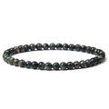 Minimalist 4mm natural green and black mottled stone bead elastic bracelet for men - Variscite