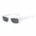 Modern square sunglasses with glossy white frames and dark grey lenses in a 45-degree side view - White Frame Dark Grey Lens
