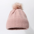 Gorro de punto rosa para mujer con pompón y textura de espiga para el calor del invierno - Talla única / Rosa
