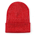 Dettaglio del berretto rosso in maglia con strass scintillanti e bordo risvoltato - L (58-60 cm) Elastico / Rosso (Strass Rossi)