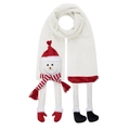 Sciarpa di Natale bianca in peluche con pupazzo di neve e simpatiche gambe a penzoloni - 168*19cm / Bianco