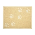 Beige PVC cat litter mat with claw-print pattern and non-slip honeycomb texture - Square / Off-white
