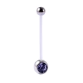 Flexible acrylic belly button ring with purple zircon stone and silver steel ball - Lotus Purple