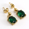 Elegant gold-tone oval earrings with emerald green gemstones and stud backing - 18K Gold / Green