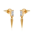 Boucles d'oreilles punk cône en argent S925 doré avec zircon cubique rectangulaire - Transparent/Or Blanc