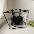 Transparente PVC-Tasche mit schwarzer herzförmiger Innentasche und Kontrastbesatz - Schwarz