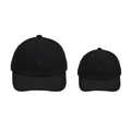 Detailed view of two plain black baseball caps in adult and child sizes on white background - Parent-Child Set (2 Pcs) / Black