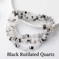 Triple-layer black rutilated quartz bracelet with irregular polished stone beads - Black Rutilated Quartz (Circumference Approx. 80cm)