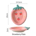 Cute strawberry shaped ceramic dessert plate in pink with colorful fruit patterns - Strawberry Plate