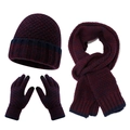 Set invernale da uomo 3 pezzi con cappello, sciarpa e guanti in blu e bordeaux - Set-Borgogna