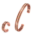 Magnetic copper jewelry set with adjustable ring and bracelet in vintage braided design - CB037-CR037 Set