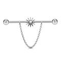 Silver industrial barbell with sun charm and opal stone on delicate steel chain - Silver Sun Opal Chain
