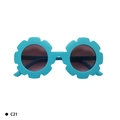 Sky blue sunflower-shaped fashion sunglasses for children with UV protection round lenses - Kids / C21 Blue Frame Grey Lens