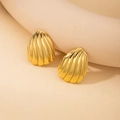 Detailed view of golden shell shaped stud earrings with elegant vertical textured stripes - Shell Texture Stud Earrings