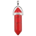 Hexagonal red agate crystal pendant necklace with black veins and silver metal bail - Red Howlite