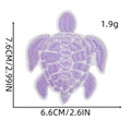 Detailed size view of purple sea turtle embroidered patch showing dimensions and texture - Deep purple