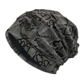 Distressed grey street style slouchy beanie with ripped details and graffiti prints - M(56-58cm) / Dark Gray