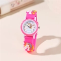 Rosa Einhorn-Quarzuhr für Kinder mit 3D-Silikonarmband und buntem Zifferblatt - Rosarot
