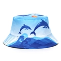 Hellblauer Anglerhut mit Delfin- und Sonnenprint für Outdoor-Sonnenschutz - M (56-58cm) / Ozean Delphin Druck(8#)