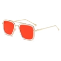 Fashionable square aviator sunglasses with gold metal frame and red tinted lenses - Gold Frame Clear Ring Red Lens