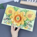 3D handmade sunflower popup card with yellow petals and paper bee decorations - Blooming Sunflower