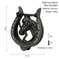 Vintage cast iron horse head door knocker with mounting screws and 16x12cm size markings - Vintage Black