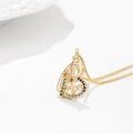 Macro shot of gold Mom heart pendant with colorful zircon stars on a box chain - Heart Mom Star-Colorful Zirconia