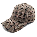 Brown plaid baseball cap featuring small black bow patterns and a curved brim for women - M (56-58cm) / Dark Khaki