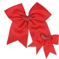Twee rode haarlinten van ripsband met glitterhartjes in grote en kleine maten - 2-delige set (Groot + Klein) / Rood