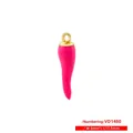 Macro detail of a 17.5mm bright pink enamel chili pendant with golden hanging loop - VD1480 Gold Rose Red Enamel Chili