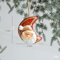 Ornamento natalizio a forma di luna con Babbo Natale in ceramica rossa e glitter - Stile Luna