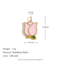 Pink tulip enamel flower pendant in 18K gold plated stainless steel with size measurements - Pink Tulip Enamel Pendant-Gold