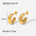 Pendientes de aro en C de acero martillado oro 18K con perlas y circonitas blancas - Pendientes en Forma de C con Perlas y Diamantes de Imitación-JDE201724-P