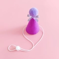 Cute purple birthday party hat for pets with plush pompom and checkered bowtie decoration - Purple Bow Hat