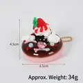 Chocolate donut keychain with strawberry and cream detail measuring 4.5cm and weighing 34g - Pink Strawberry Donut Decoration (With Gold Bead Chain) / 4.50cm / Brown