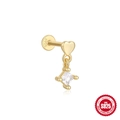Gouden S925 zilveren hart oorknopje met een hangende vierkante zirkonia steen - Enkel Goud #2