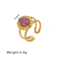 18K gold plated stainless steel ring featuring 15mm purple oval gemstone and beaded edge - Purple Oval Gemstone Double Row Bead Style (HF-J1468)